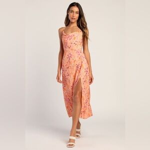 Lulu’s - Loving the Look Coral Floral Print Backless Cowl Maxi Dress - Size XL